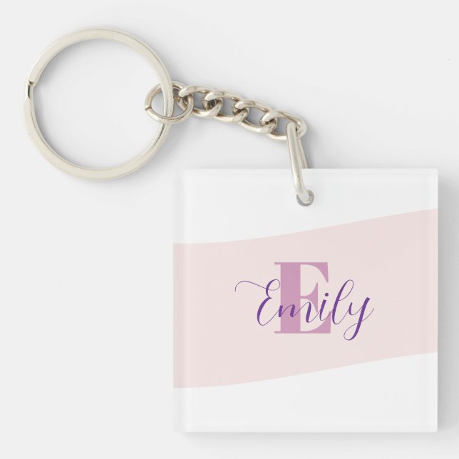 Minimalistisk Namnmonogram Retro Lila Rosa (Framsidan)