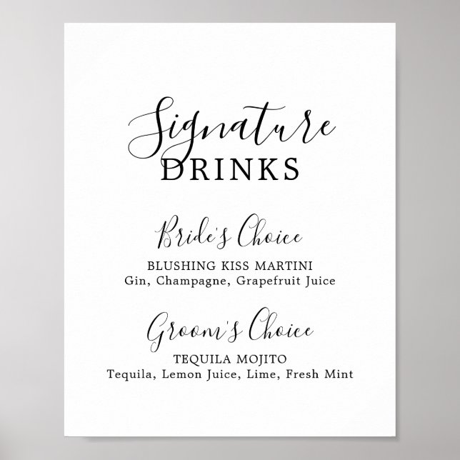Minimalistisk Namnteckning Drinks-tecken Poster (Framsidan)