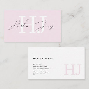 Minimalistisk Namnteckning Rosa av Monogram-Blek Visitkort