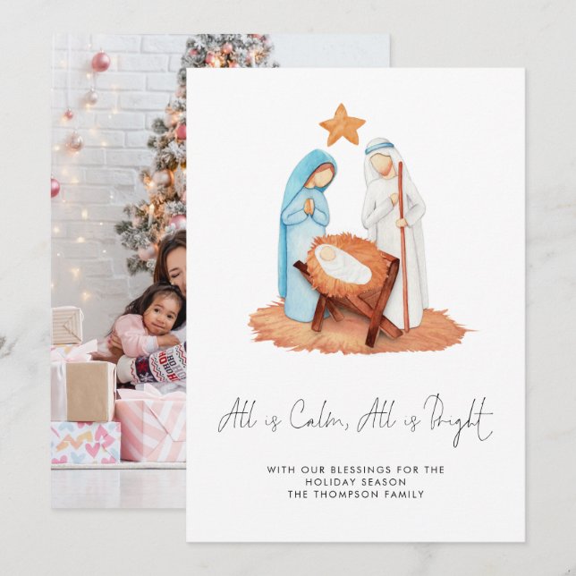 Minimalistisk nativitetsscen Alla är foto till Lug Julkort (Fram/baksida)