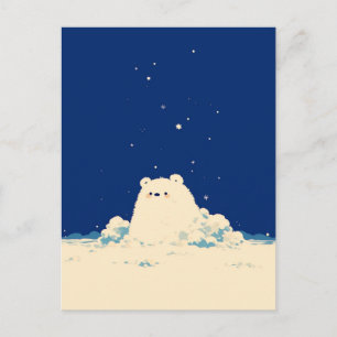 Minimalistisk Natt Snö Isbjörn Unge Vykort