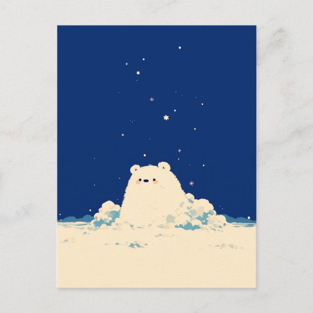 Minimalistisk Natt Snö Isbjörn Unge Vykort (Framsida)