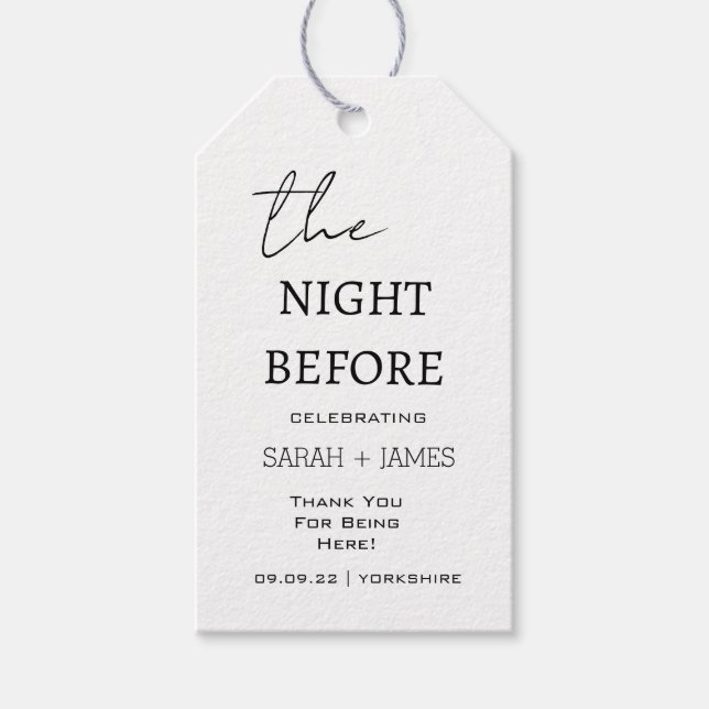 Minimalistisk natten före Bröllop Tack Presentetikett (Framsidan)