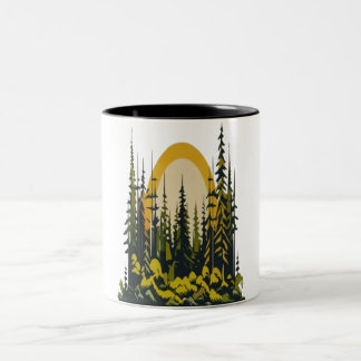 Minimalistisk natur liggande Träd Mountain Wildlif Två-Tonad Mugg