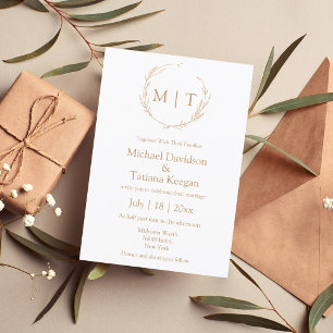 Minimalistisk naturlig monogram botanisk bröllopsf inbjudningar