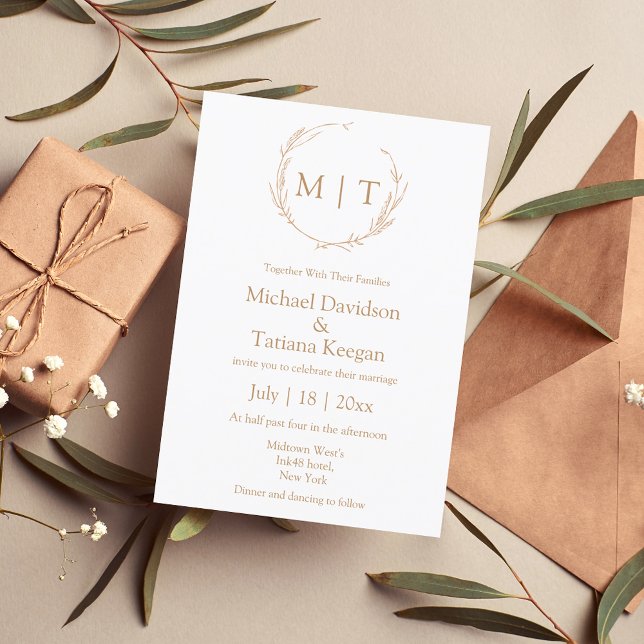 Minimalistisk naturlig monogram botanisk bröllopsf inbjudningar (Skapare uppladdad)