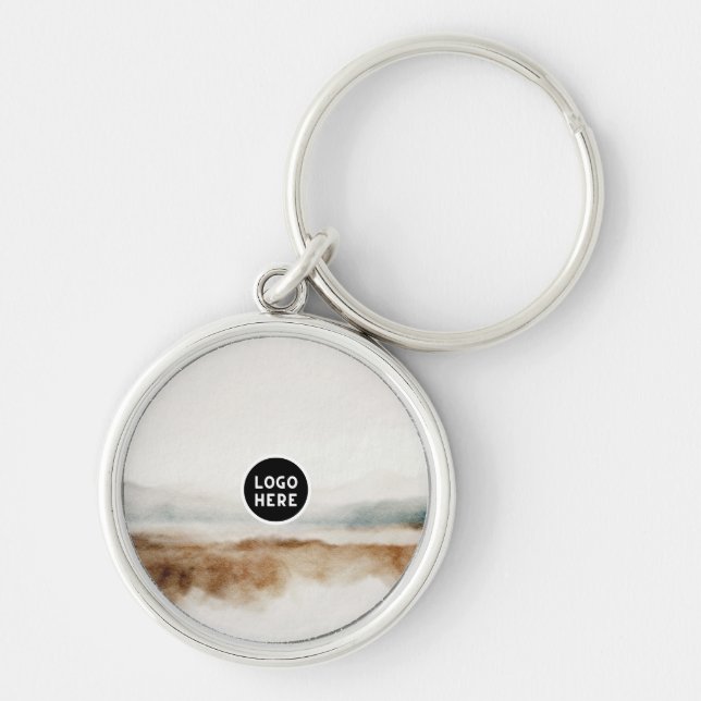 Minimalistisk naturvattensfärg, Abstrakt Mönster Rund Silverfärgad Nyckelring (Framsidan)