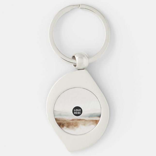 Minimalistisk naturvattensfärg, Abstrakt Mönster Swirl Silverfärgad Nyckelring (Framsidan)