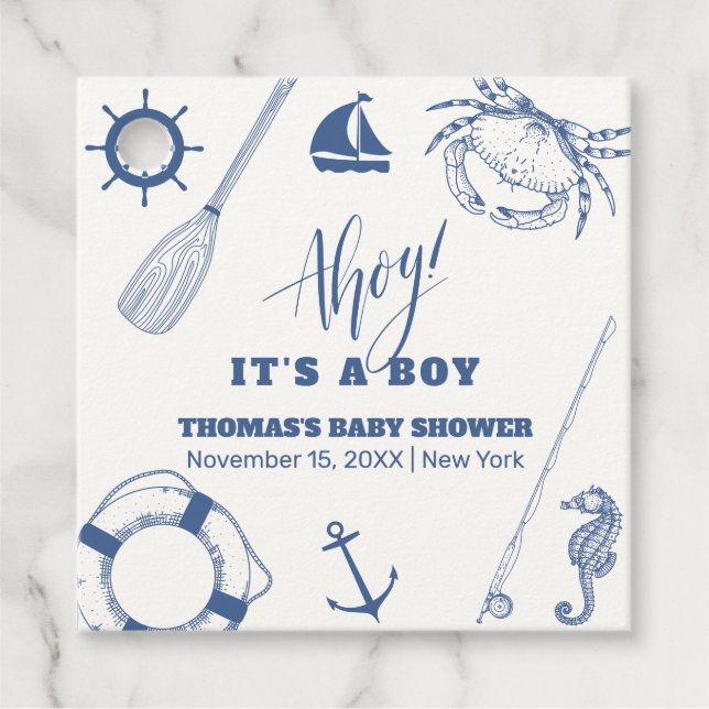 Minimalistisk nautical FishBoy Baby Shower Gåvor Etiketter (Framsida)
