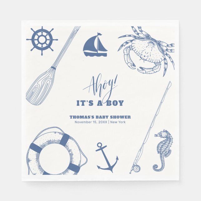 Minimalistisk nautical FishBoy Baby Shower Pappersservett (Framsidan)