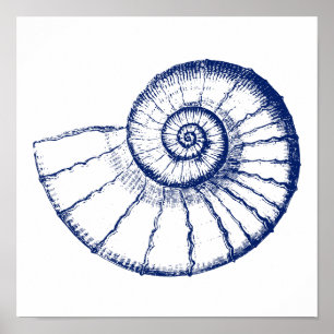 Minimalistisk Nautilus Sea-Snäcka Poster