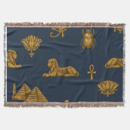 Minimalistisk Navy & Antik Guld Egyptiskt Mönster Filt