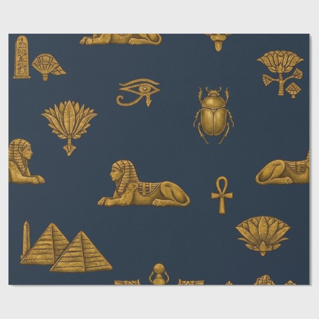 Minimalistisk Navy & Antik Guld Egyptiskt Mönster Presentpapper (Platt)