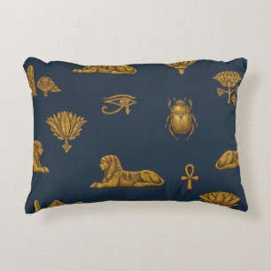Minimalistisk Navy & Antik Guld Egyptiskt Mönster Prydnadskudde