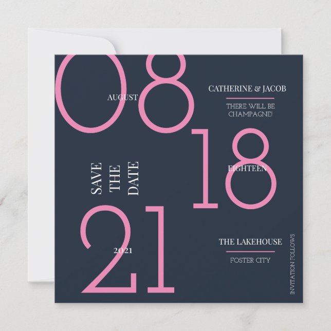 Minimalistisk Navy Rosa Bröllop Snabb Meddelande (Framsida)