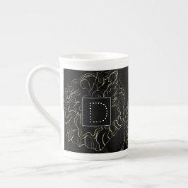 Minimalistisk Nejlikblomma Handritad Monogram Benporslin Mugg