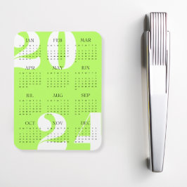 Minimalistisk neon grön vit svart 2024 kalender magnet