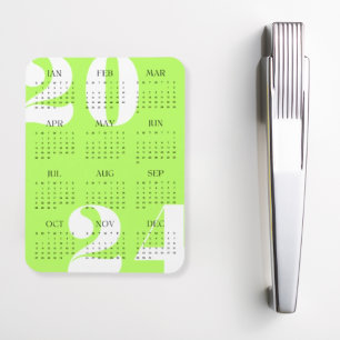 Minimalistisk Neon Grönt White Black 2024-kalender Magnet