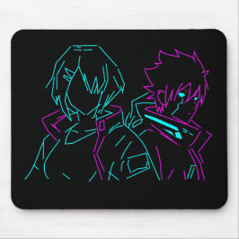 Minimalistisk Neon rosa & Blå Cyberpunk Anime Par Musmatta