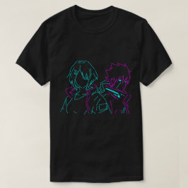 Minimalistisk neonrosa & blå cyberpunk animepar t shirt