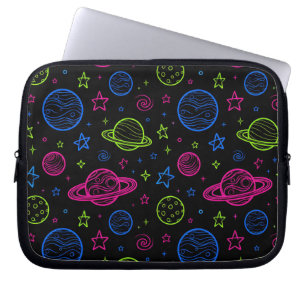 Minimalistisk neonrymd och planeter natthimmel mön laptop fodral