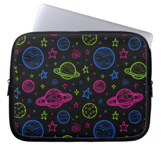 Minimalistisk neonrymd och planeter natthimmel mön laptop fodral