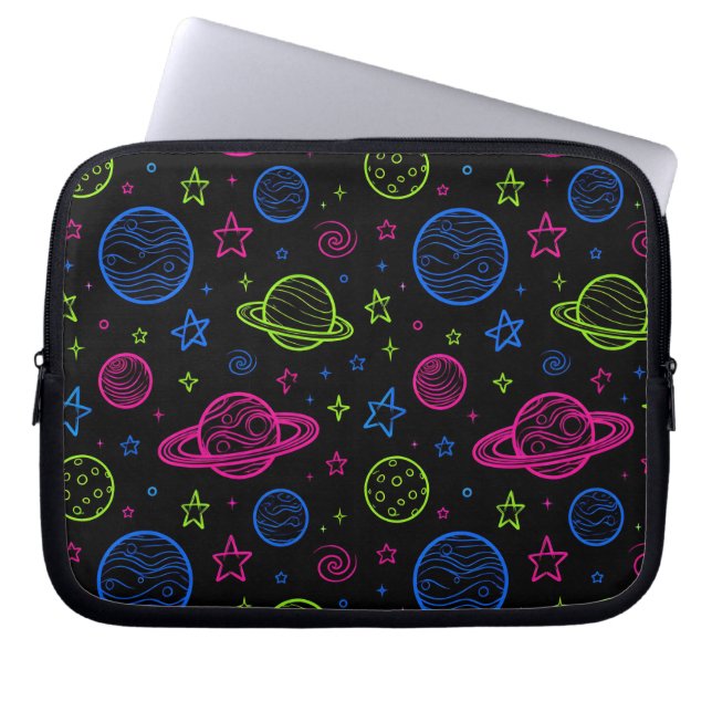 Minimalistisk neonrymd och planeter natthimmel mön laptop fodral (Framsidan)