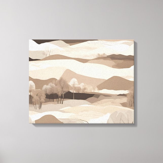 Minimalistisk neutral beige landskapsbild kullar  canvastryck (Framsida)