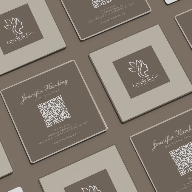 Minimalistisk neutral beige skönhet QR-kod  Fyrkantigt Visitkort (Skapare uppladdad)