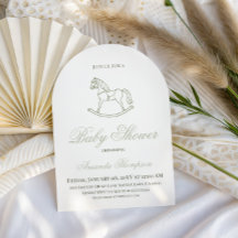 Minimalistisk neutral olivgrön gunghäst baby showe