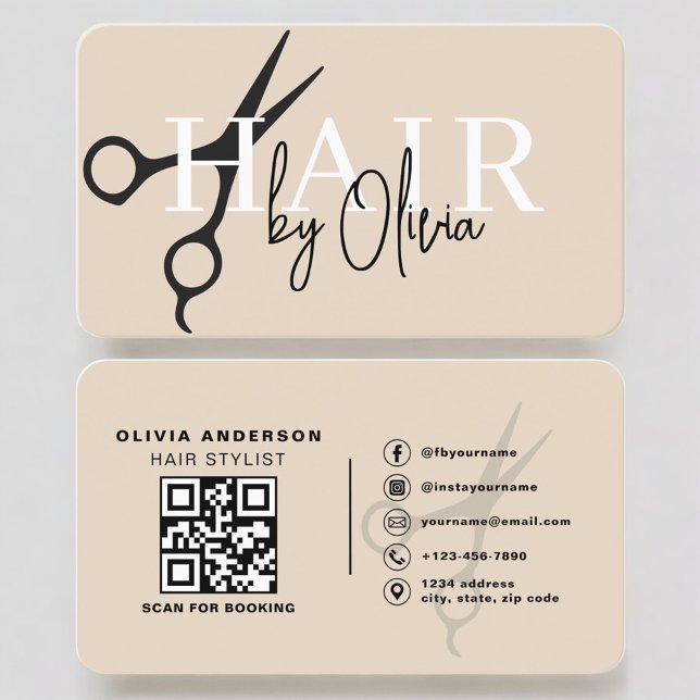 Minimalistisk neutral sax hårfrisör QR-kod Visitkort (Skapare uppladdad)