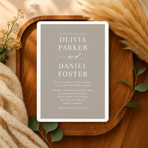 Minimalistisk Neutral Taupe Elegant Bröllop Inbjudningar