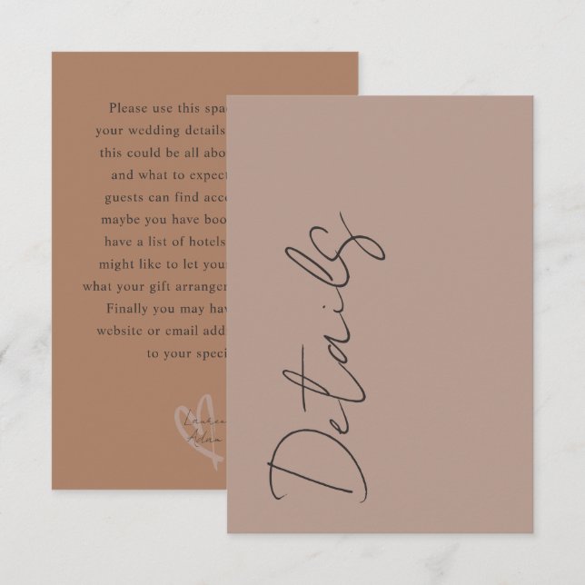 Minimalistisk neutral typografi Bröllopsdetaljer Tilläggskort (Fram/baksida)