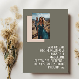 Minimalistisk neutral typografi fotoram bröllop spara datumet