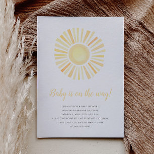 Minimalistisk Neutralt Boho Sol Baby Shower I Inbjudningar