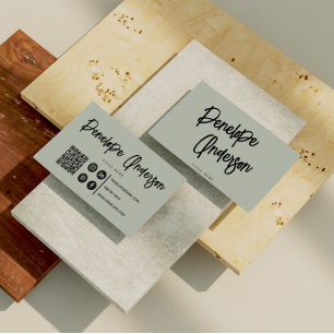 Minimalistisk Neutralt Pistachio Boho QR-kod Moder Visitkort