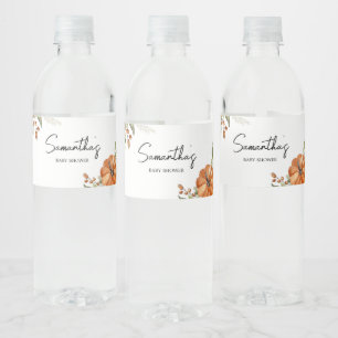 Minimalistisk Neutralt Pumpkin Baby Shower Vattenflaskor Etikett