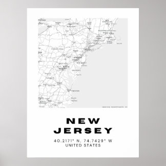 Minimalistisk New jersey Karta Art - Svarta havet  Poster