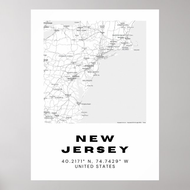 Minimalistisk New jersey Karta Art - Svarta havet  Poster (Framsidan)