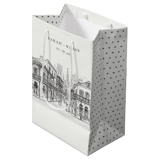 Minimalistisk New Orleans Louisiana Skiss Bröllop (Framsidan Vinklad)