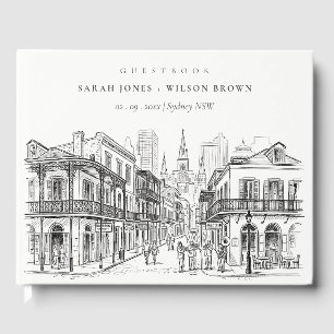 Minimalistisk New Orleans Louisiana Skiss Bröllop Gästböcker