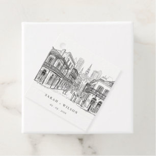 Minimalistisk New Orleans Louisiana Skiss Bröllop Gåvor Etiketter