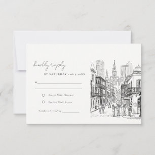 Minimalistisk New Orleans Louisiana Skiss Bröllop OSA Kort