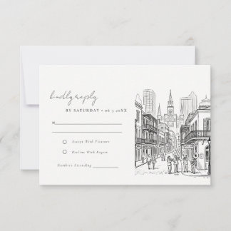 Minimalistisk New Orleans Louisiana Skiss Bröllop OSA Kort