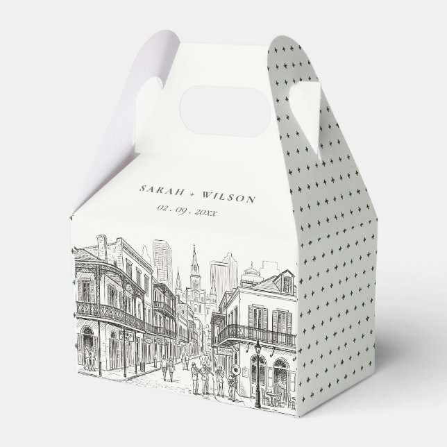Minimalistisk New Orleans Louisiana Skiss Bröllop Presentaskar (Framsidan Sidan)