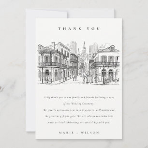 Minimalistisk New Orleans Louisiana Skiss Bröllop Tack Kort