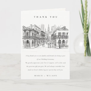 Minimalistisk New Orleans Louisiana Skiss Bröllop Tack Kort