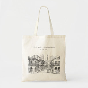 Minimalistisk New Orleans Louisiana Skiss Bröllop Tygkasse