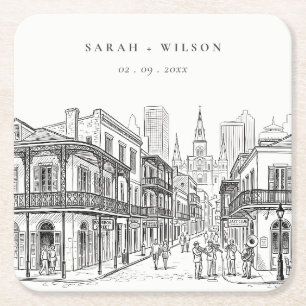 Minimalistisk New Orleans Louisiana Skiss Bröllop Underlägg Papper Kvadrat