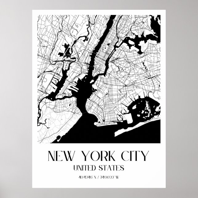 Minimalistisk New York City Karta - Modern White Poster (Framsidan)